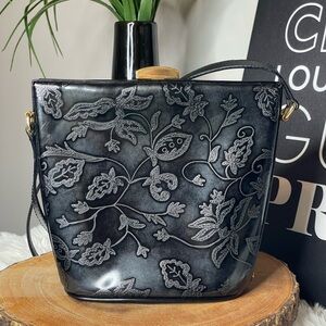 Escada Black and Gray Embroidered Shoulder Bag